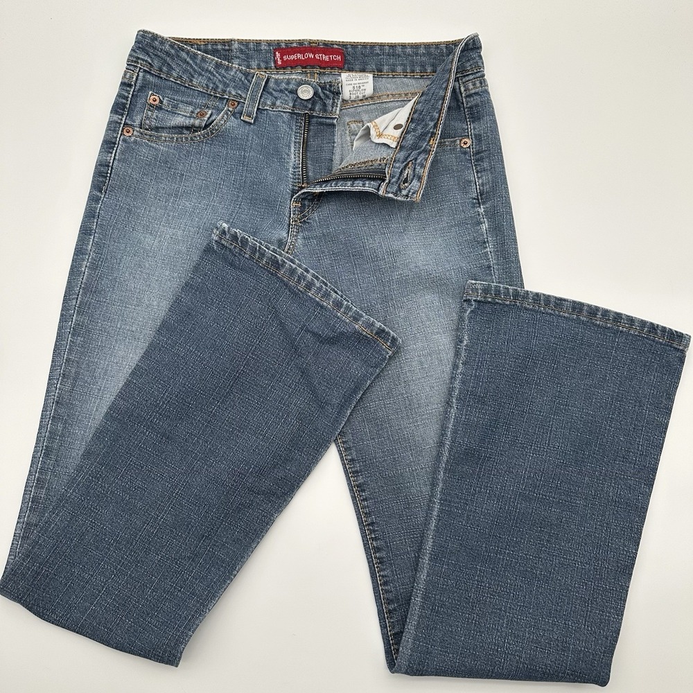 Vintage Levi's 518 Superlow Boot Cut Jeans Womens 3 JR M Blue Y2K Faded Distress